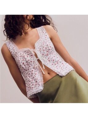 Reformation Rosalie Linen Top Alyssa White Romantic Preppy Cottage size 2 lace
